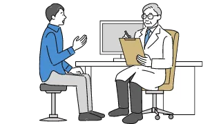 医師に相談する男性のイラスト