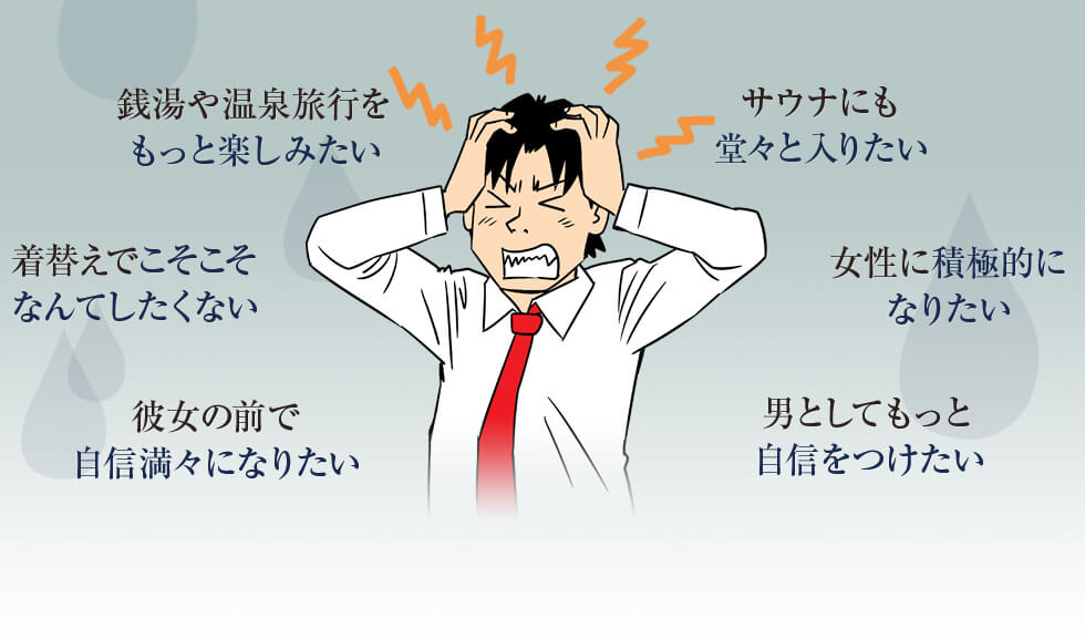 銭湯や温泉旅行をもっと楽しみたい 着替えでこそこそなんてしたくない 彼女の前で自信満々になりたい サウナにも堂々と入りたい 女性に積極的になりたい 男としてもっと自信をつけたい