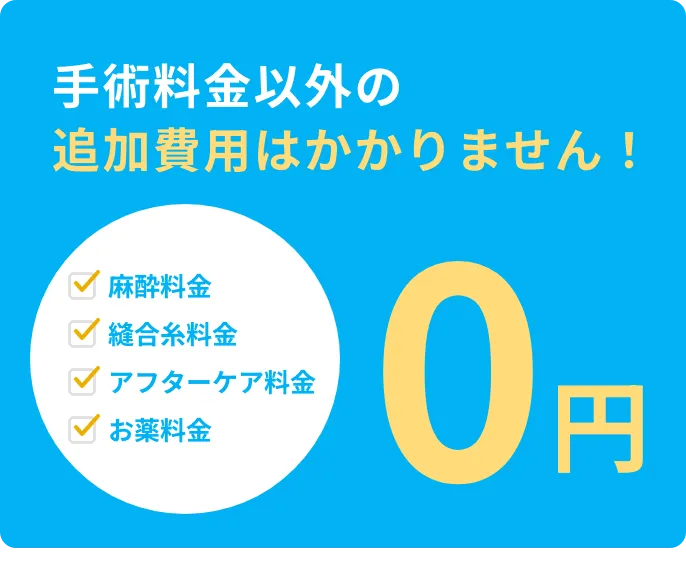 手術料金以外の追加費用はかかりません！